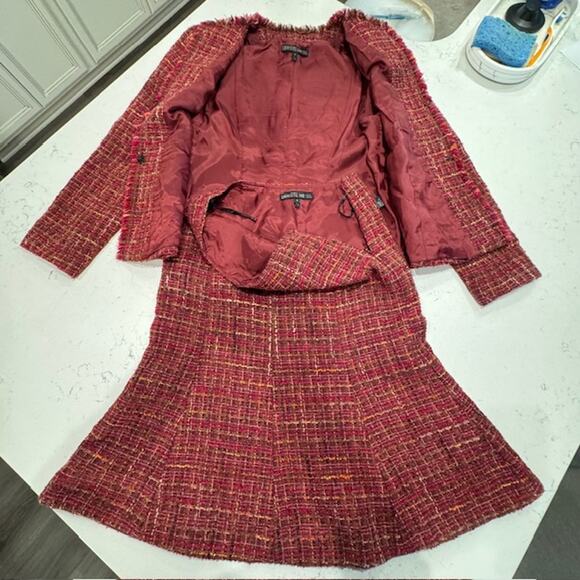 Tweed Burgundy Sz 4 Wool Blend Classic Fit Skirt Suit Acadamia Clueless Preppy - Picture 16 of 16